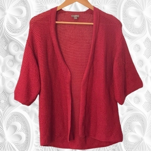 J. Jill Maroon Short Sleeve Open Front Cropped Knit Cardigan/ Top - Picture 1 of 3